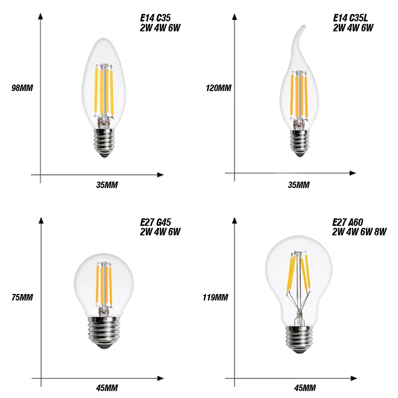 KARWEN LED 램프 촛불 전구 E14 E27 2W 4W 6W 8W AC 220V 레트로 골동품 유리 에디슨 전구 빈티지 led 필라멘트 빛 360 학위