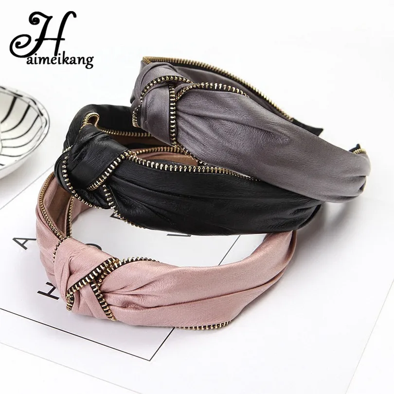 

Haimeikang 2019 korea Fashion Leather Hairband Knot Headband Lady Girls Hair Hoop Bands Accessories for Women Hair Headdress