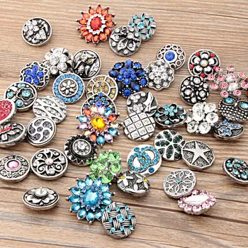 

50pcs 2016 Hot wholesale High Quality Mix Many Styles 18mm Metal Snap Button Charm Rhinestone Styles Button Snaps Jewelry ZM028