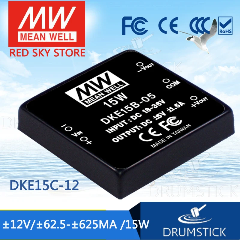 

MEAN WELL DKE15C-12 12V 625mA meanwell DKE15 12V 15W DC-DC Regulated Dual Output Converter