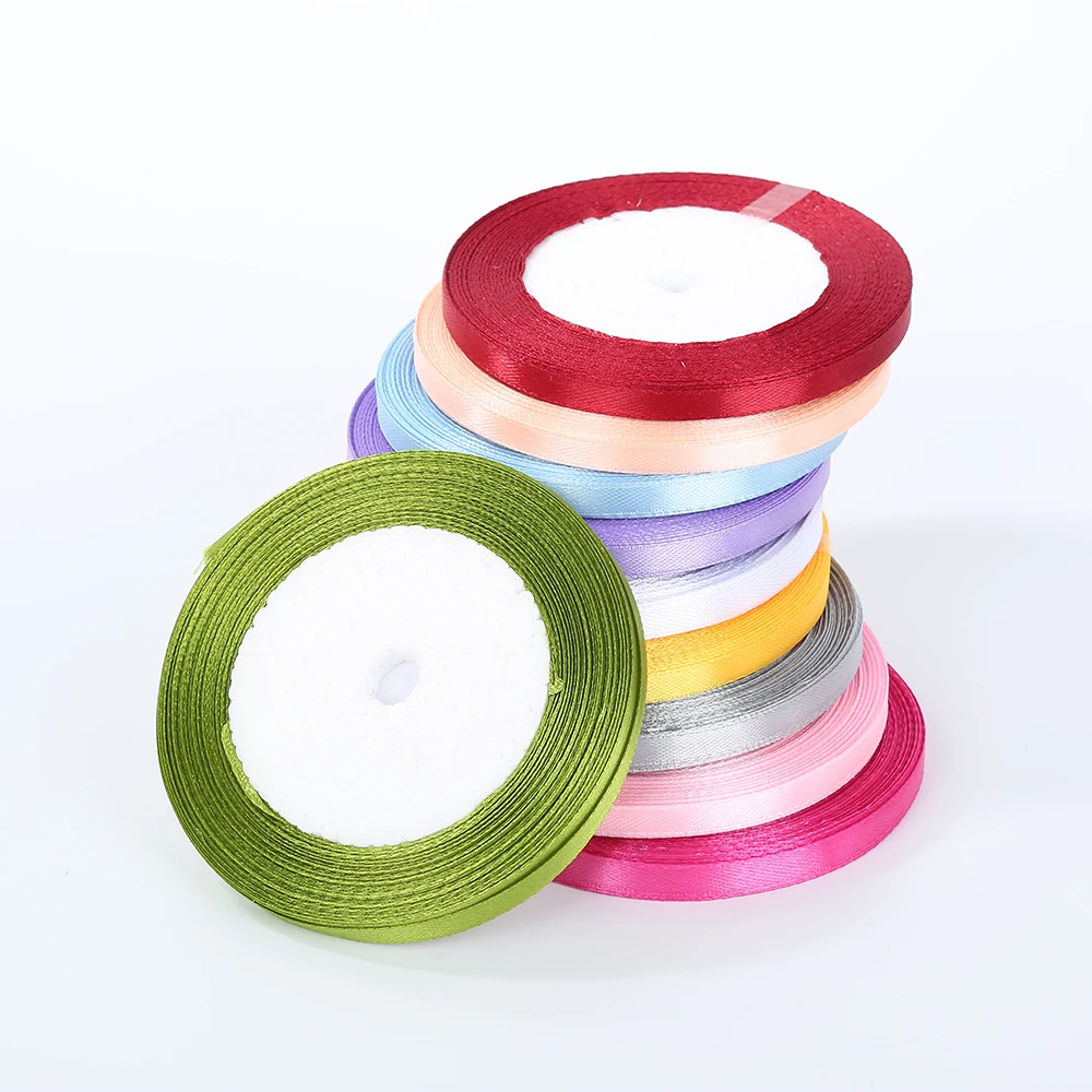 6mm Colorful Satin Ribbon Packing Material DIY Bow Craft Decor Wedding