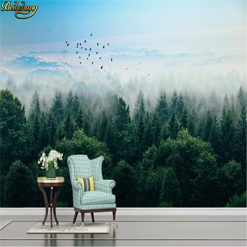 

beibehang Custom 3d Nordic Misty Forest mural wall paper landscape TV background sofa bedroom photo wallpaper for wall painting