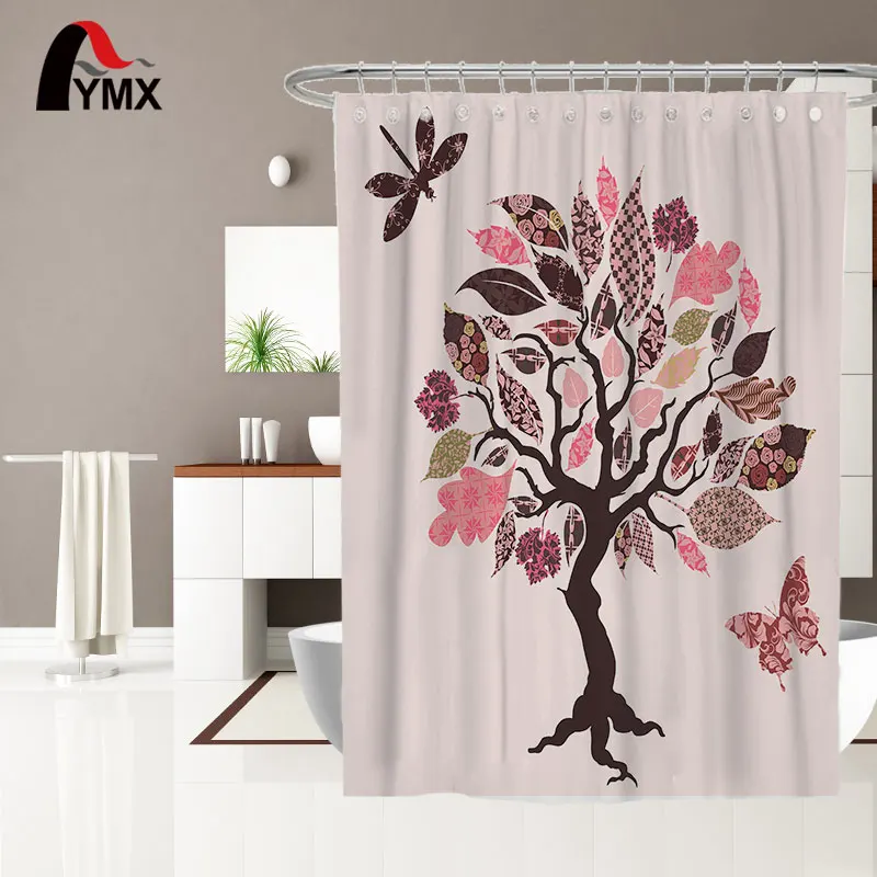 

Simple Style Tropical Trees Pattern Extra Wide Printed 100% Polyester Bathroom Accessories Shower Curtain With 12 Hooks