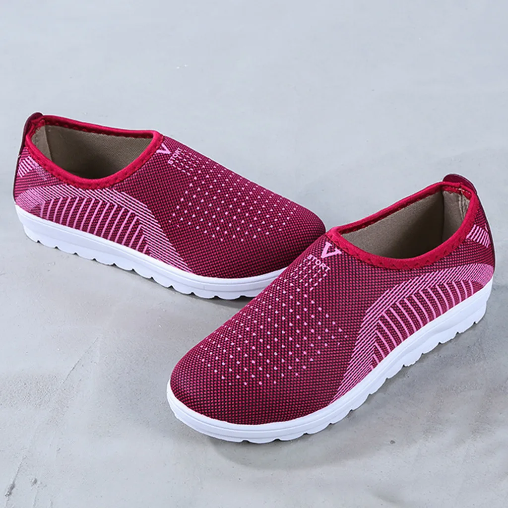 Women's Mesh Flat shoes patchwork slip-on Cotton Casual shoes for woman Walking Stripe Sneakers Loafers Soft Shoes zapato