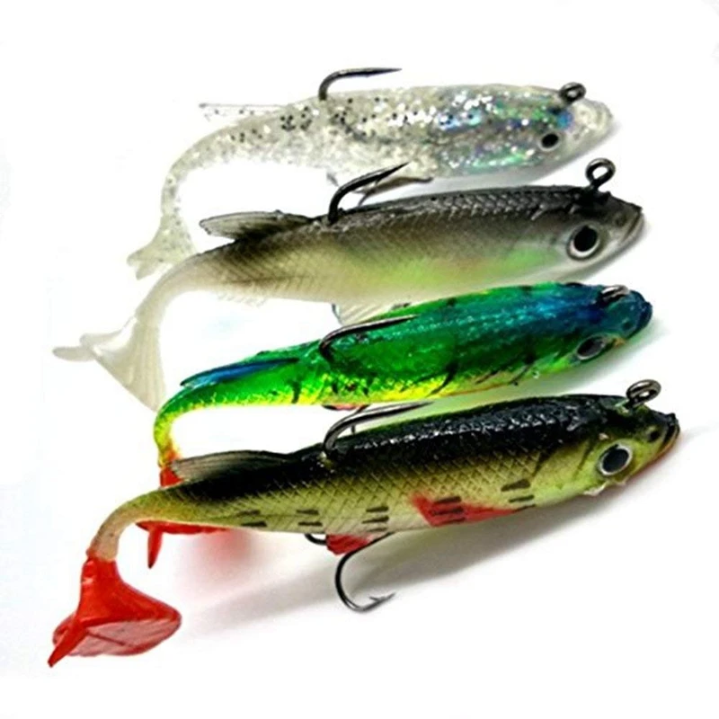 

4pcs Arrive 8cm 14g Soft Bait Lead Head Sea Fish Lures Fishing Tackle Sharp Treble Hook T Tail