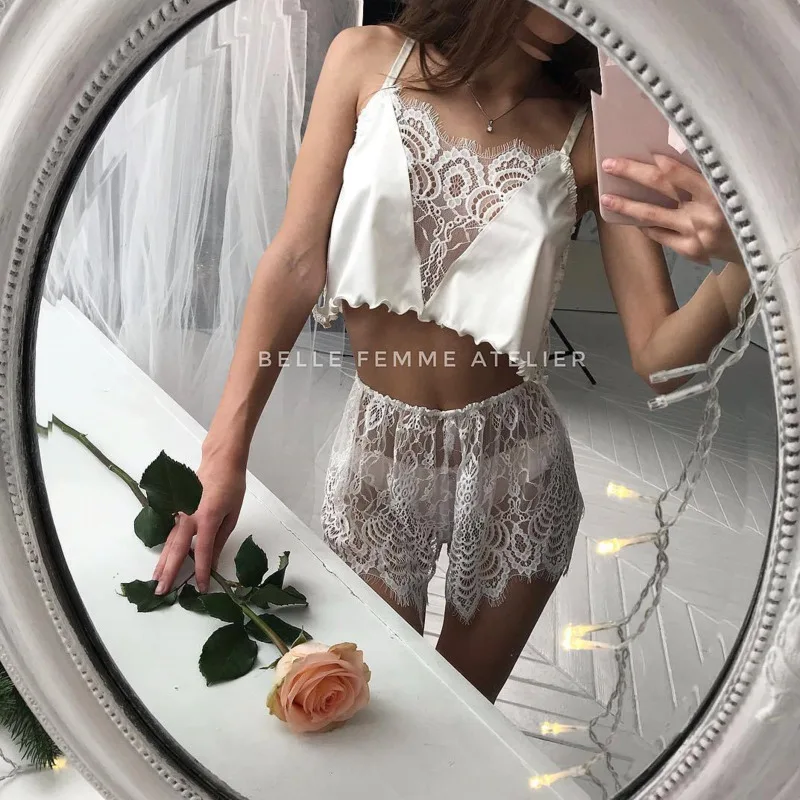 

Lace Pajamas Set Summer Nightwear Women Sexy Lingerie Lace Sleepwear Woman Slips Female Intimates Wear Lace Sleepdress