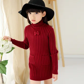 

2020 Baby Girls Sweaters Casual Turtleneck Sweaters For Kids Knitwear Bow Sweaters Toddlers Children Clothes 4 6 8 9 12 14 Years