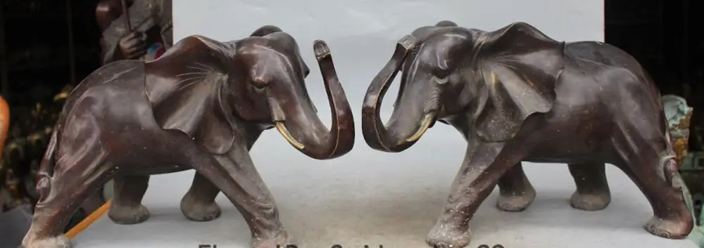 

14" Chinese FengShui Bronze Gilt Auspicious Heffalump Anima Elephant Statue Pair