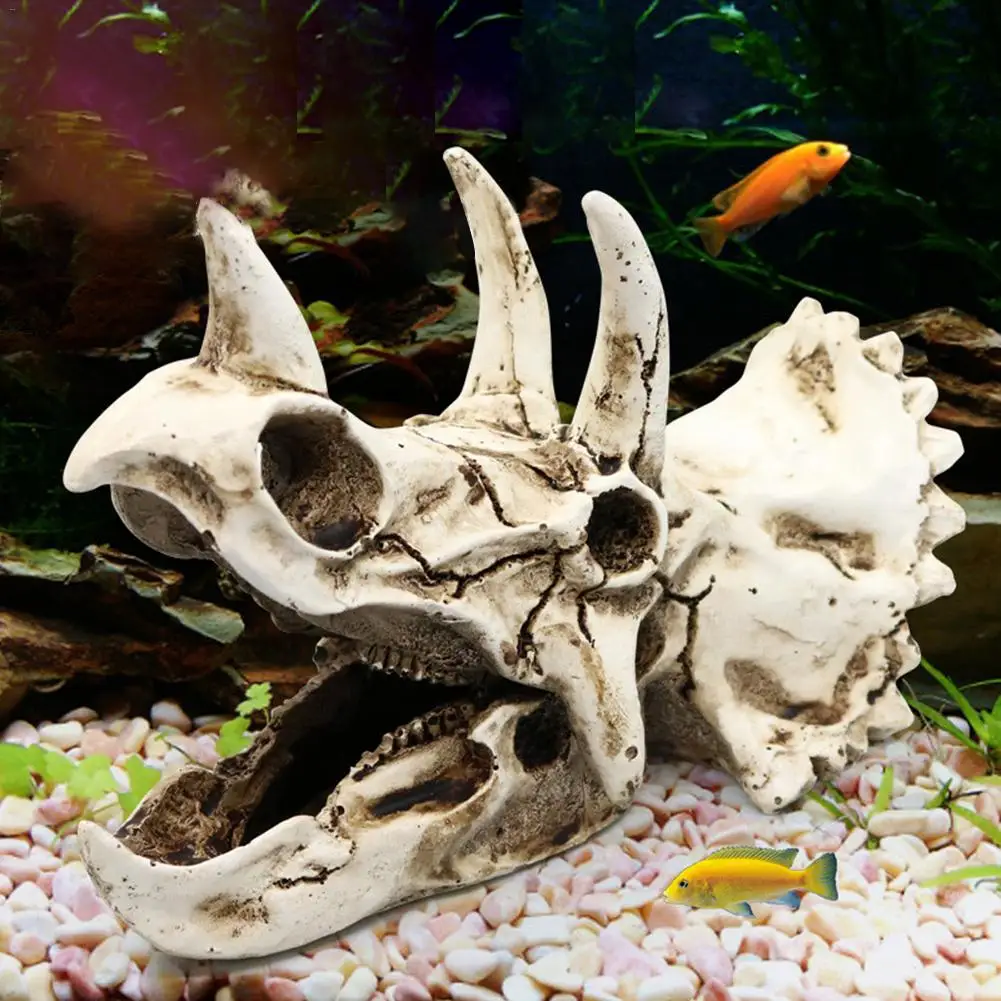 

Aquarium Artificial Resin Dinosaur Head Skull Resin Fish Tank Landscape Simulation Head Bone Reptile Decor Ornaments 10x7x11cm