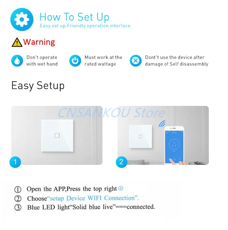 CNSKOU EU 2Gang Smart WiFi Switch Wall Light Switch APP/Touch Control Home Automation Control