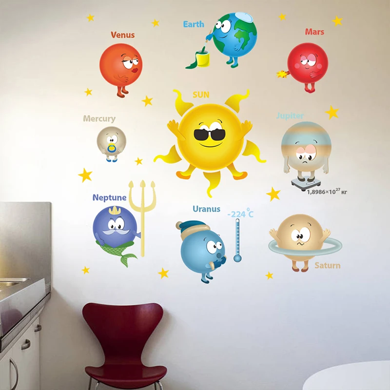 Outer Space Planets Solar System Wall Stickers For Classroom Kids Room Home Decoration PVC Nursery Mural Art Wall Decal Outer Space Planets Solar System Wall Stickers For Classroom Kids Room Home Decoration PVC Nursery Mural Art Wall Decal