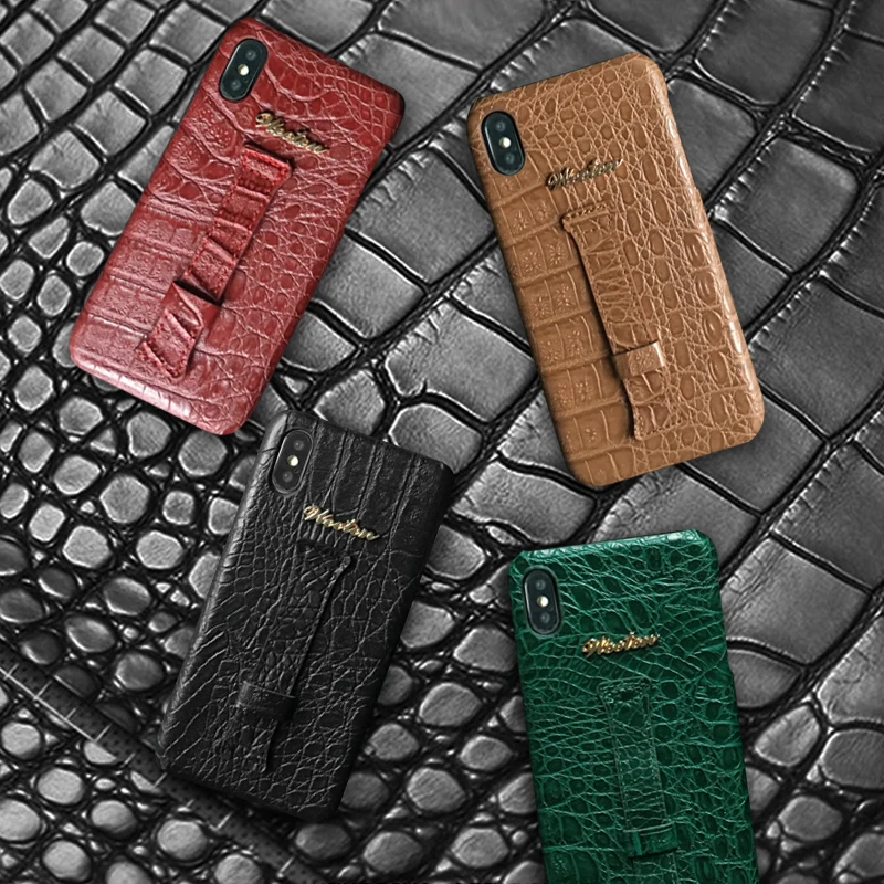 

Genuine Leather Wrist Strap Phone Case For iPhone 11 Pro 6s 6 7 8 Plus X XS Max XR Luxury Crocodile Skin Hand Strap Holder Cover