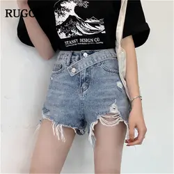 RUGOD 2019 Новое поступление женские джинсовые шорты рваные кнопки Fly Молния Fly средняя талия тонкие шорты карманы повседневные летние женские
