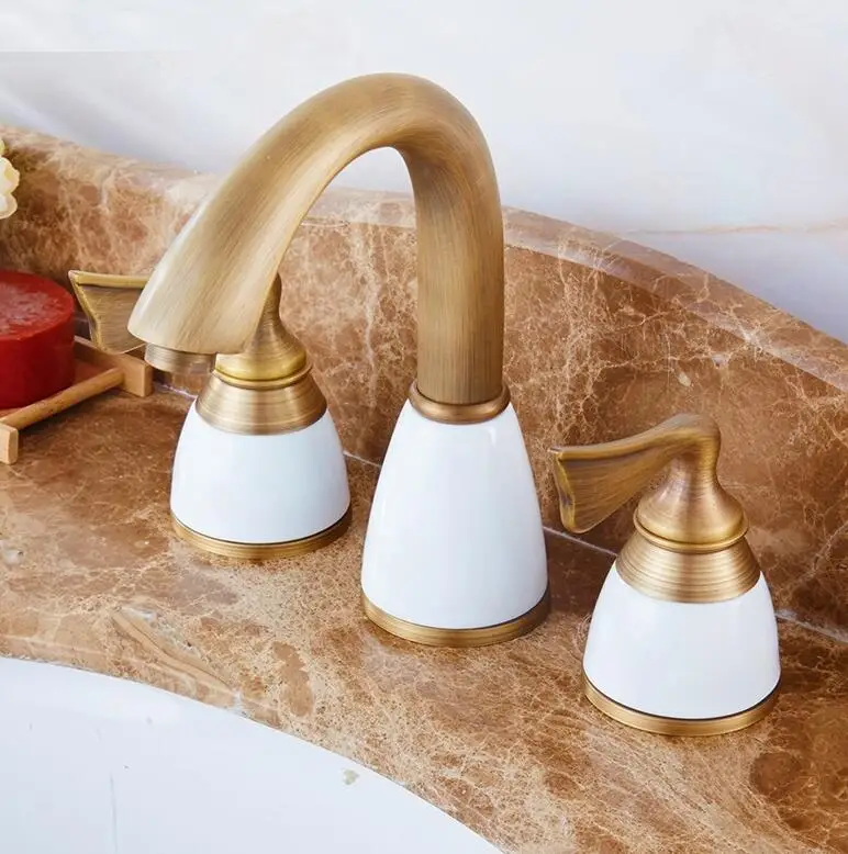 MTTUZK комплект из 3 предметов смеситель для ванной комнаты на бортике кран для раковины Набор для раковины Керамический медный кран Золотой смеситель - Цвет: as pictuer
