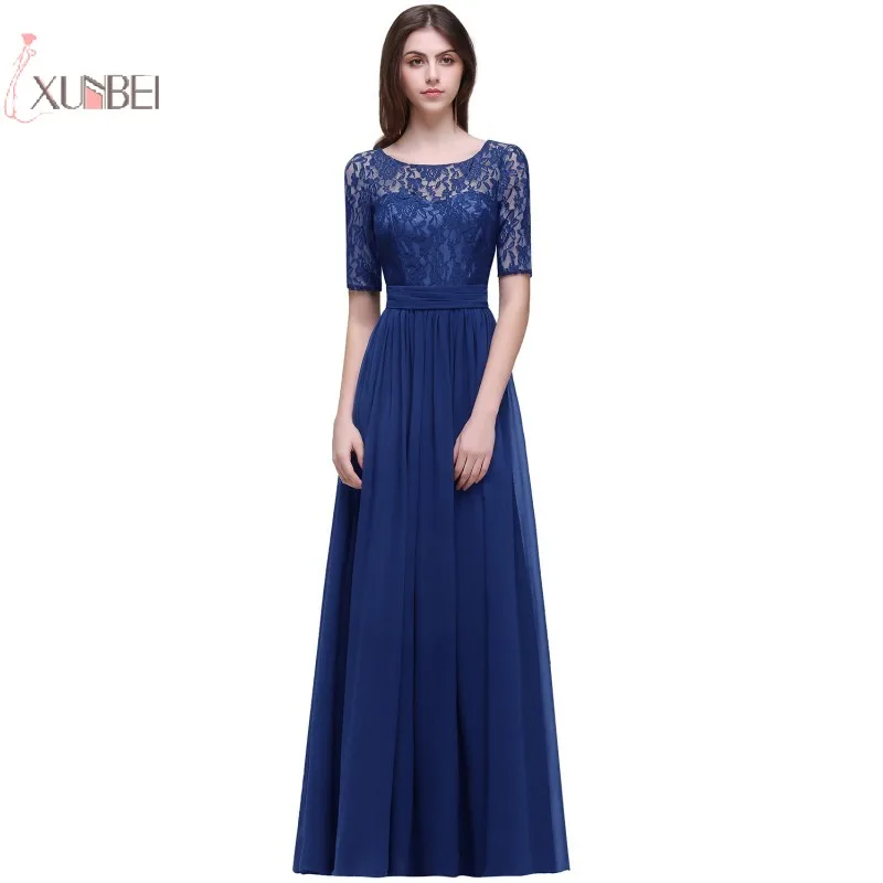 

New Chiffon Lace Elegant Long Prom Dresses Half Sleeve Prom Gown 2019 Vestido de festa Longo New