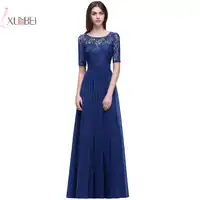 New Chiffon Lace Elegant Long Prom Dresses Half Sleeve Prom Gown 2019 Vestido de festa Longo New