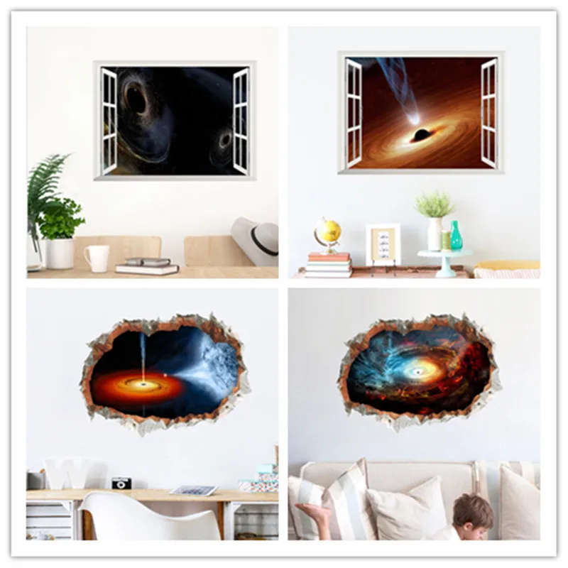 3D разбитая Настенная Наклейка Черная дыра космическая Вселенная планета для мальчика комнаты научная фантастика орнамент спираль межзвездная звезда наклейка s