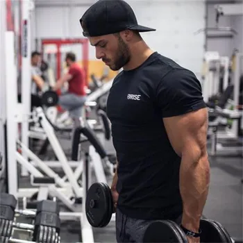

Men gym Professional training t shirt Fitness Bodybuilding short sleeve cotton shirts workout clothes Crossfit tee tops clothing