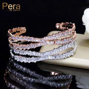 

Pera Trendy Summer Adjustable Size Baguette Bangle Irregular Square Cubic Zirconia Charm Bracelet For Women Party Jewelry Z012