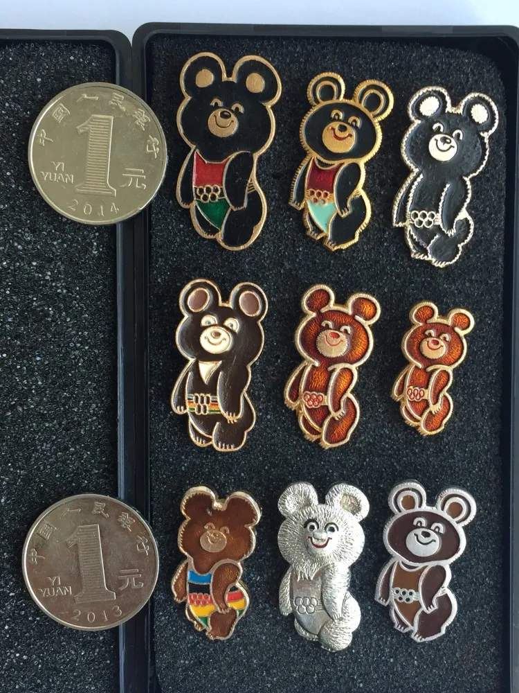 9 نمط الدقة 1980 السوفياتي كابيتال أولمبياد موسكو التميمة الدب ميشا ميشا شارة اللون سلسلة Pins Badges Aliexpress