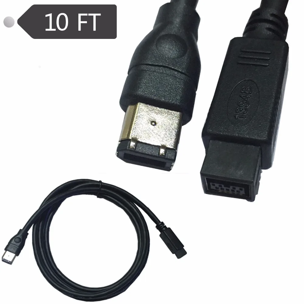 3m Black IEEE 1394 Firewire 800 to Firewire 400 Cable, 9 Pin/6 Pin Male