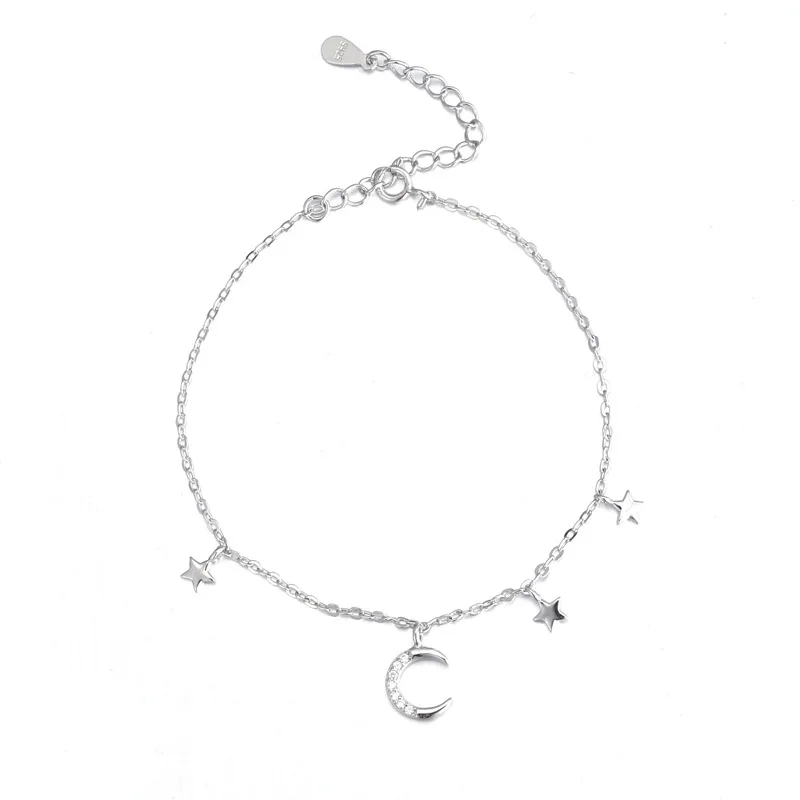 Новая мода 925 стерлингового серебра Луна Звезда браслет для женщин цепочка браслет брелоки Pulsera Прямая