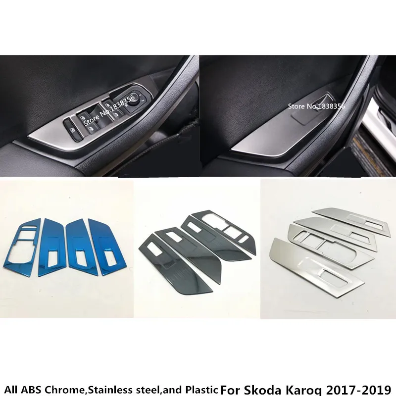 Тюнинговая Автомобильная накладка, дверная внутренняя оконная стеклянная панель, подлокотник для кнопки переключателя, рамка, крышка 4 шт. для Skoda Karoq
