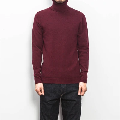 ZhenZhou, однотонный облегающий пуловер, Мужская трикотажная одежда, мужские свитера, M-5XL, вязаный мужской свитер с высоким воротом, мужская одежда - Цвет: Бургундия