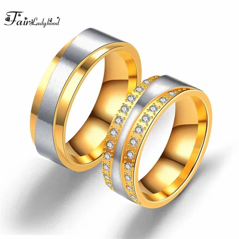 

FairLadyHood 7mm Gold-color Wedding Ring for Women Men AAA+ CZ Zircon Stone Promise Jewelry