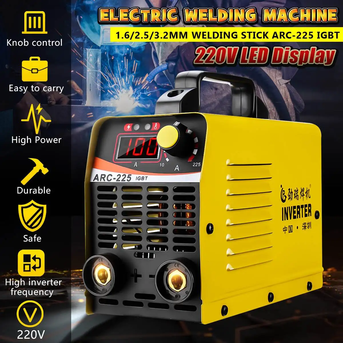 

10-225A ARC-225 25KVA Handheld Mini MMA IGBT Inverter 220V Mini Electric ARC Welding Welder Inverter Machine Tool