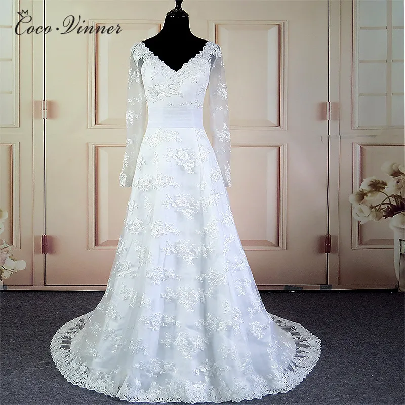Cv с длинными рукавами Элегантное свадебное платье line Vestido De Noiva Плюс Размеры аппликации Mariage свадебное платье ; Robe De Marie W0046