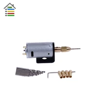 DC 12V Electric Motor Hand Drill Press w/2.3mm Copper Collets 0.5-3mm Micro Twist Drill Bits Set Bracket Stand Wood PCB Tool