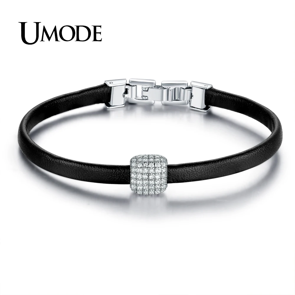 Женский кожаный браслет UMODE новый Шарм из белого золота с фианитами и бусинами