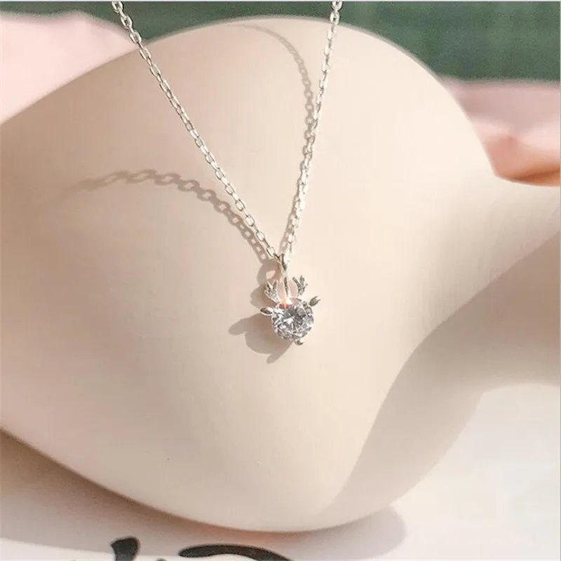 

LULU-PIG Japan and South Korea zirconium moose 925 sterling silver short necklace female clavicle chain C008