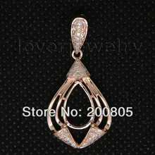 Новая Элегантная винтажная Груша 8x12 мм 14 к розовое золото алмаз полу крепление кулон WP011