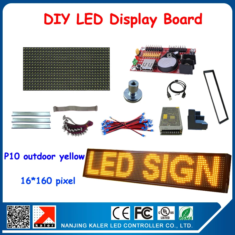 

Free Shipping 16x96cm P10 Yellow LED Sign with All Accessories DIY advertising board p10 led