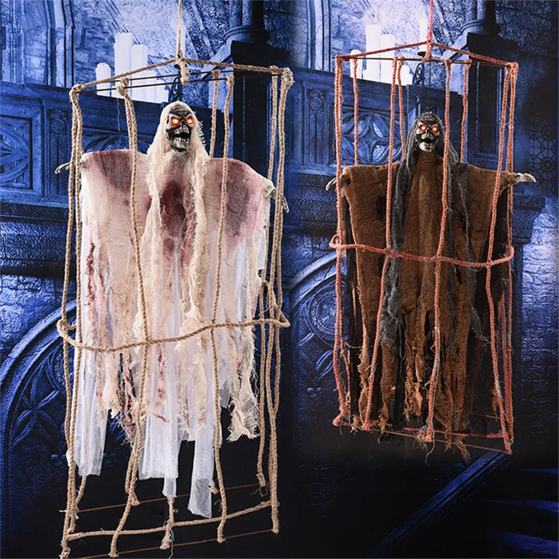 

Halloween Decoration Voice Control Horror Props Screaming Ghost Hanging Ghoul in cage Home Bar KTV DIY Party Supplies Hang Ghost