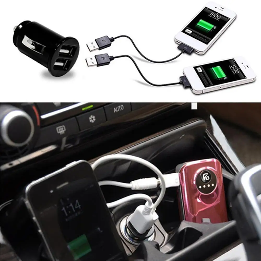 

1x Car Truck Dual 2 Port USB Mini Charger Adapter for iPhone Black 12V Power
