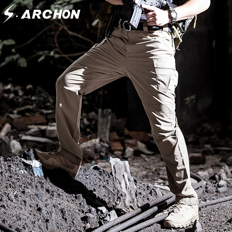 

S.ARCHON M3 Cotton Waterproof Army Cargo Pants Men Casual Large Pocket Breathable Military Pants Elastic Waist Tactical Trousers
