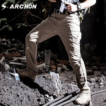 

S.ARCHON M3 Cotton Waterproof Army Cargo Pants Men Casual Large Pocket Breathable Military Pants Elastic Waist Tactical Trousers