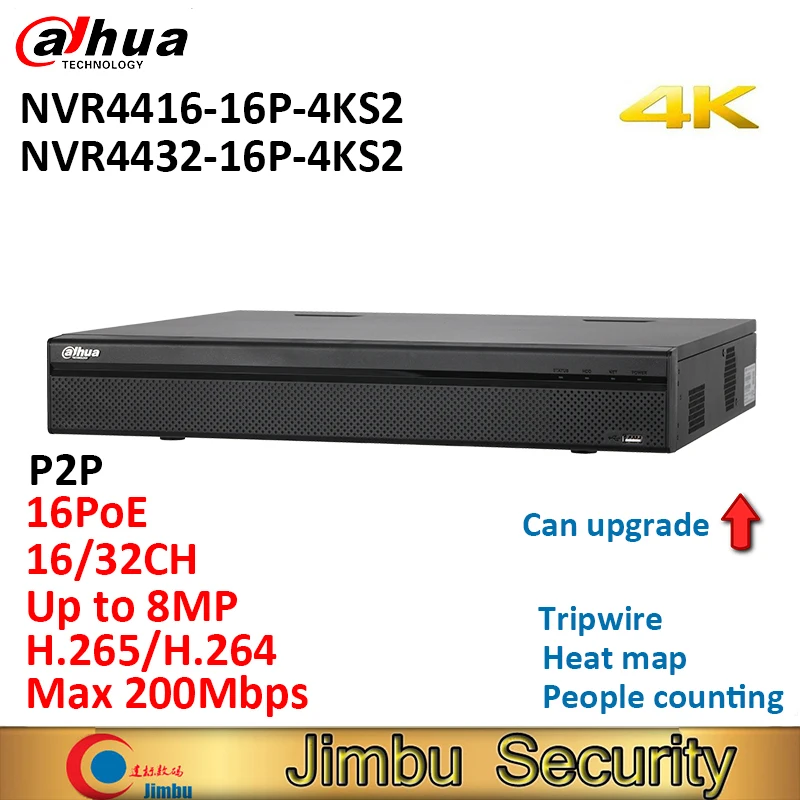 

Dahua P2P NVR recorder NVR4416-16P-4KS2 NVR4432-16P-4KS2 16Ch 32CH people counting 1.5U H.265 4K 16PoE ports 8MP can upgrade