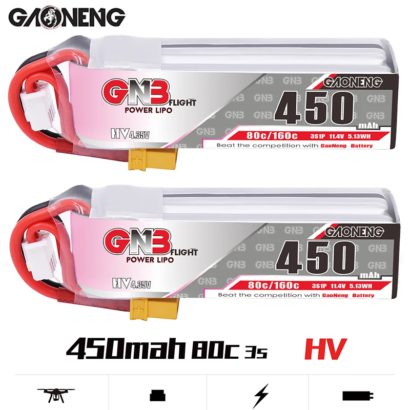 2 шт. Gaoneng GNB 450 мАч 3S 80C HV 11 4 в литий-полимерный аккумулятор XT30 разъем для iFlight CineBee