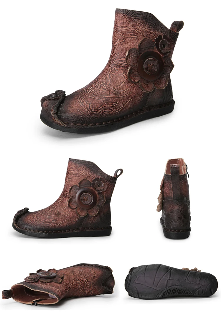VALLU/ г., Новая Винтажная женская обувь ручной работы Ботильоны женские ботинки на плоской подошве из натуральной кожи с цветочным принтом
