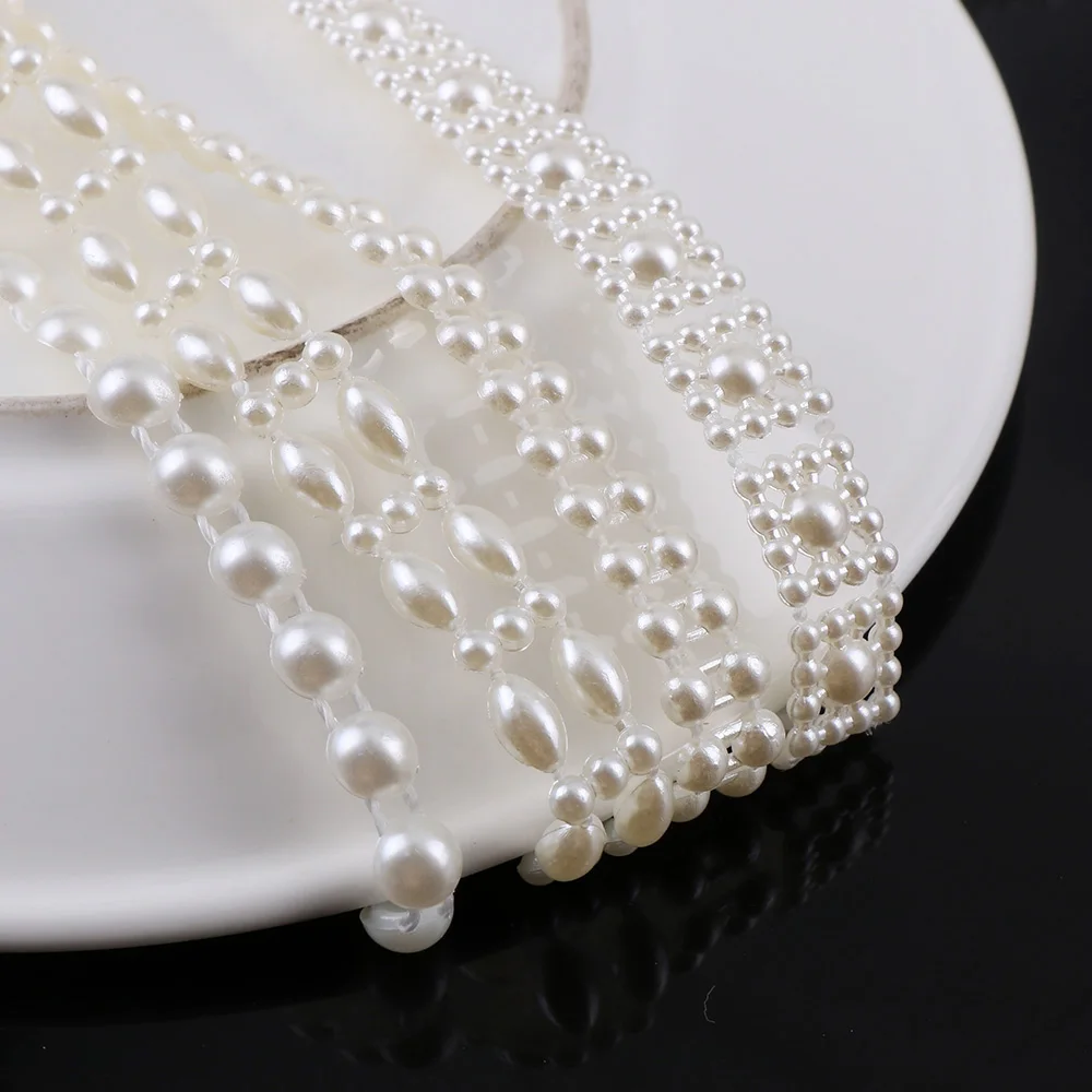 Width Series Ivory Fishing Line Artificial Imitation Pearl Round Beads Chain For Wedding Bridal Bouquet Flower Decoration