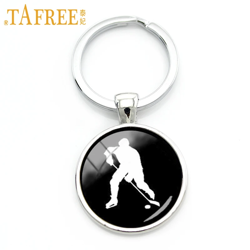 

TAFREE Elegant ice hockey keychain vintage hockey players profile silhouette key chain casual sports jewelry father's gift KC430