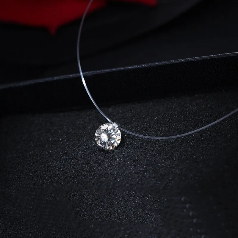 

Transparent Female Fishing Line Necklace Silver Heart Invisible Chain Crystal Rhinestone Choker Necklace Pendant on Line Neck