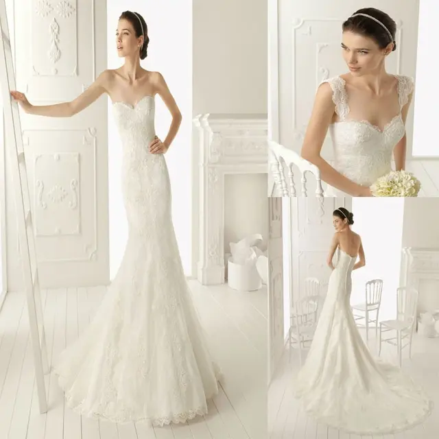Stunning Sweetheart Removable Straps Mermaid Chapel Train Lace Stunning Sweetheart Removable Straps Mermaid Chapel Train Lace Wedding Dresses