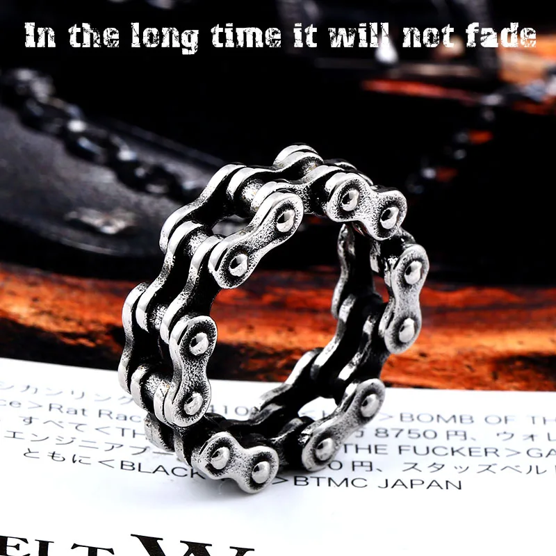 BEIER Stainless Steel Steel Link Motorcycle Chain Boy Rings Punk Rock Mens Biker Jewelry Love accessories Birthday Gifts BR8-514