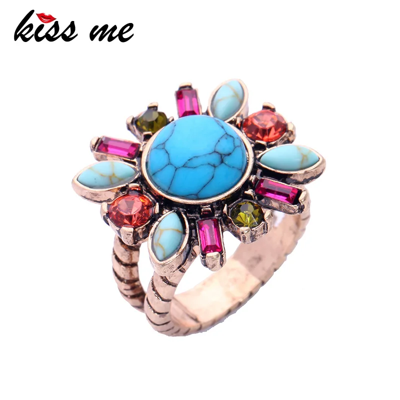 

KISS ME Charming Synthetic Stone Crystal Flower Rings for Women New Design Party Finger Ring Fashion Jewelry