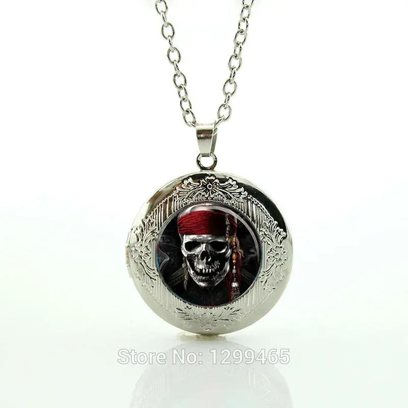 

Pirates of the Caribbean Pendant Artwork Jewelry Jack Sparrow Mermaids cinema locket necklace Skeleton Skull men Jewellery N644